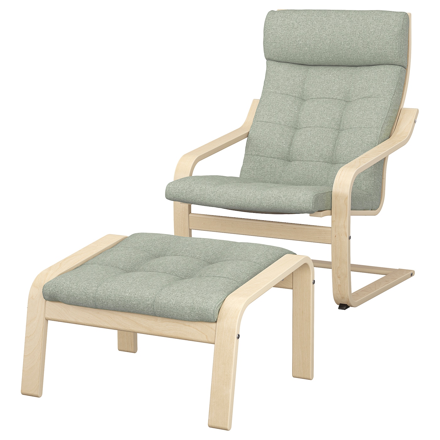 IKEA POÄNG fotel/podnóżek, okl brzoz/Gunnared jasnozielony
