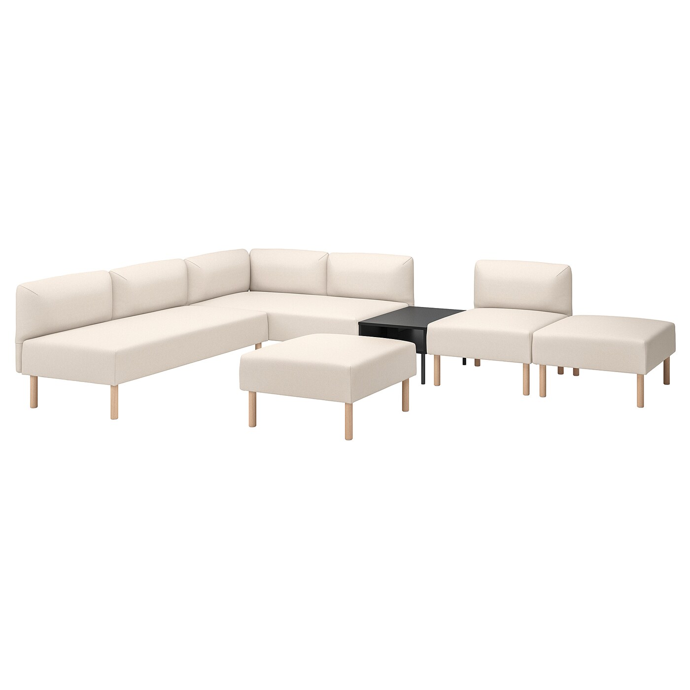 IKEA LILLEHEM 6-os sofa moduł ze stolikiem pomoc, Vissle/beżowy drewno, Szerokość: 342 cm