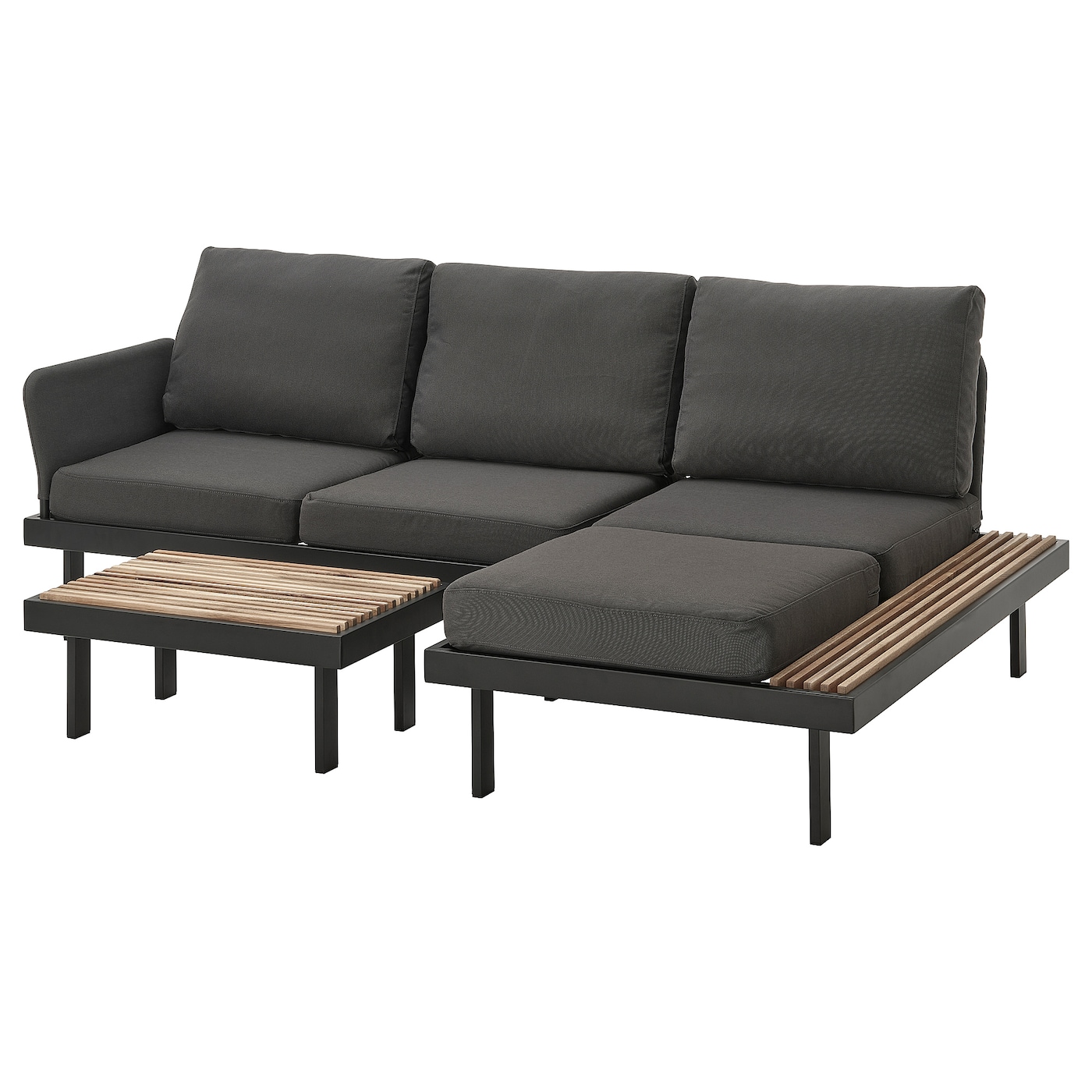 IKEA REVSKÄR 3-osobowy zestaw mebli, zewnętrzne antracyt/Frösön/Duvholmen ciemnoszary, Szerokość: 211 cm