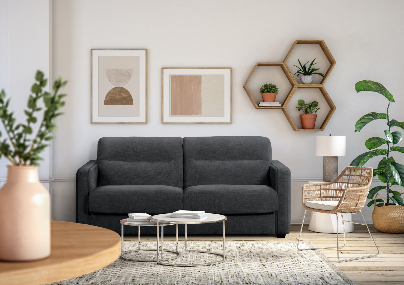 Sofa rozkładana tapicerowana czarna Asteria