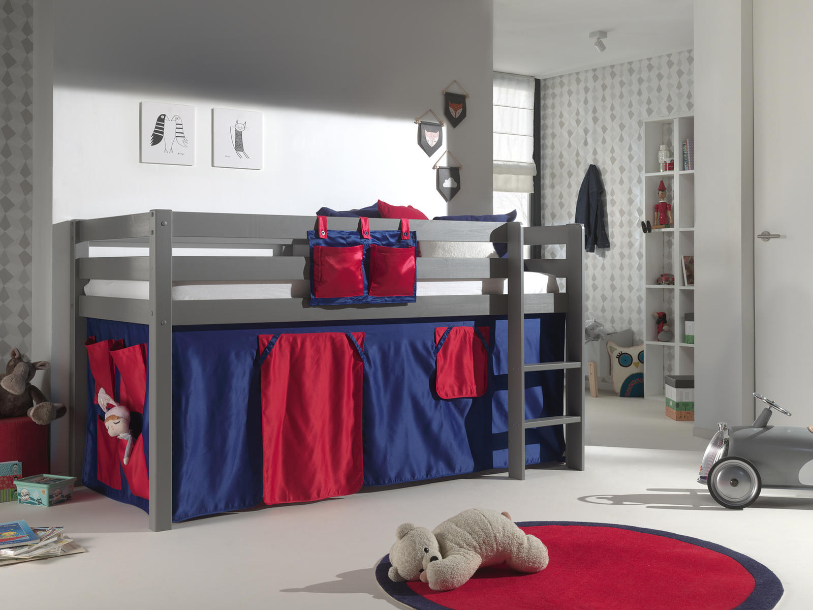 Łóżko dziecięce z litego drewna Domino - Pino grey