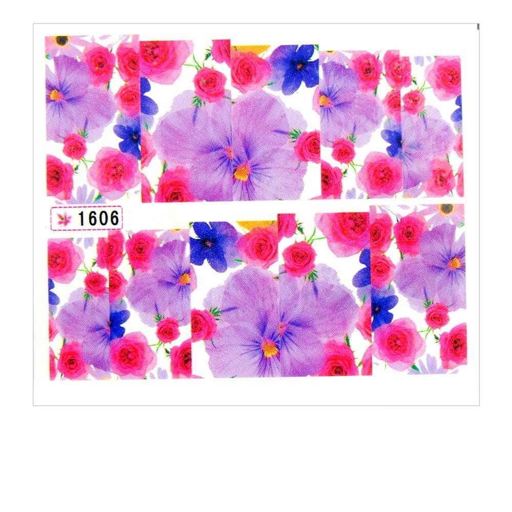 Naklejki wodne do paznokci arkusz 6,5 x 5,5 cm na 10 palców Nr 1606