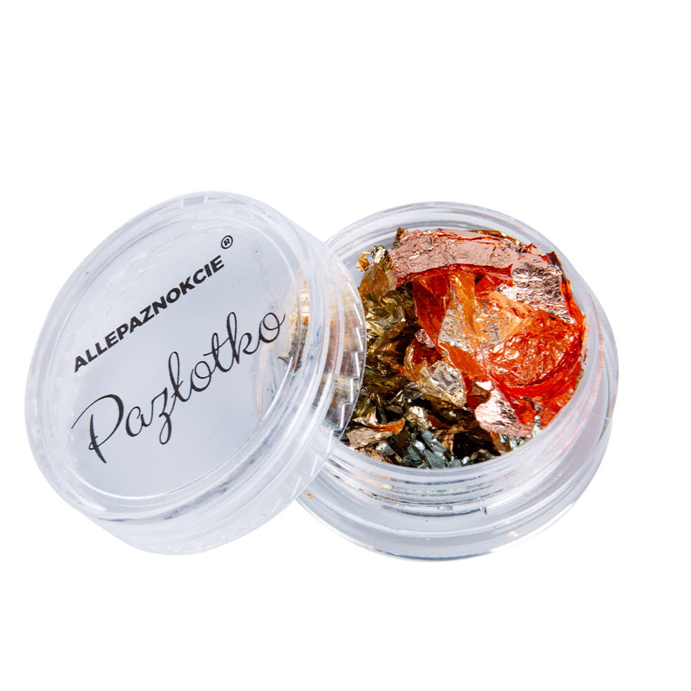 Pazłotko dwustronne Flame Allepaznokcie ultracienka folia chrom w płatkach do zdobień słoiczek 3 ml Nr 9