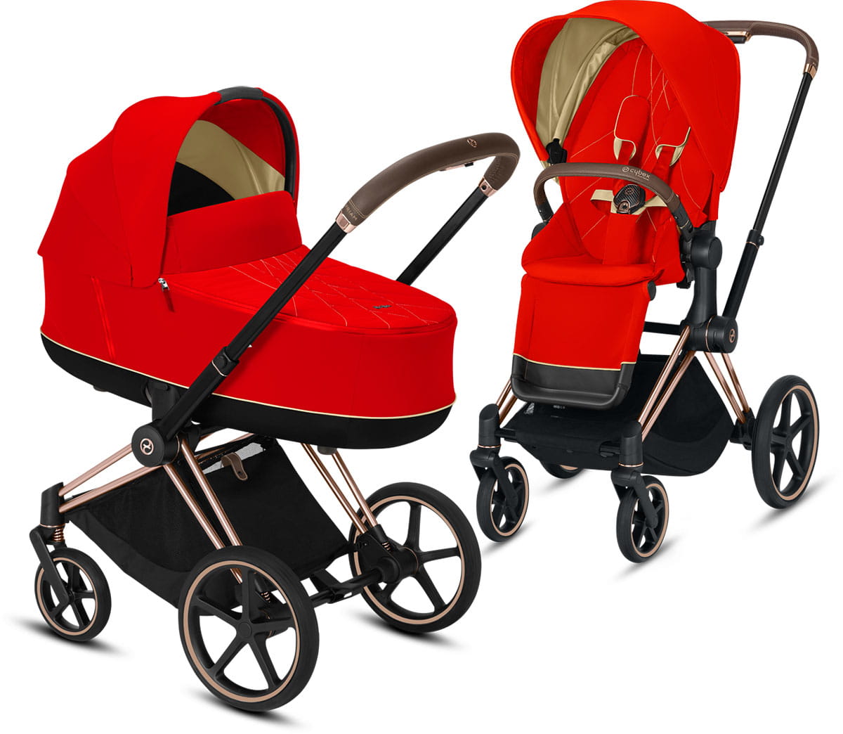 Cybex, Priam 2.0 - wózek spacerowy z gondolą Lux-Autumn Gold-Chrome z czarną rączką