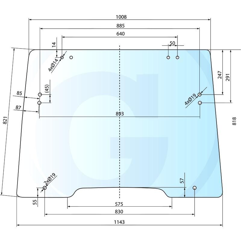 Szyba przednia otwierana, 50 mm luka CASE JXU FIAT L Ford New Holland TL T5000 82003391