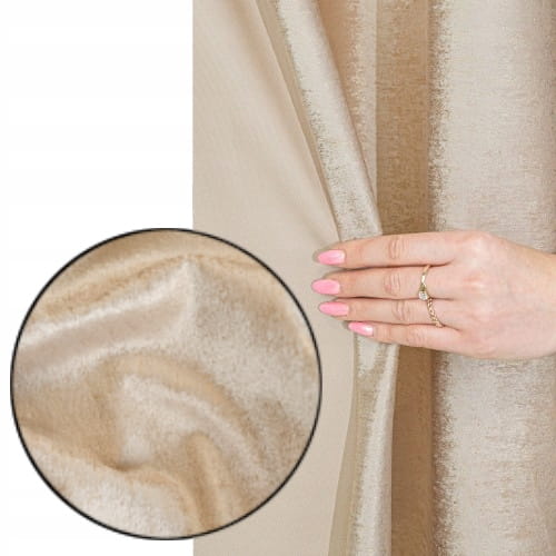 Zasłona velvet Eleonora na taśmie 200x140 beżowo-złota w stylu glamour