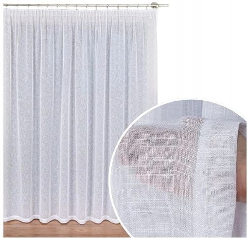 Biała firana firanki gotowa typu len na taśmie 400x250cm lniana gruba żabki