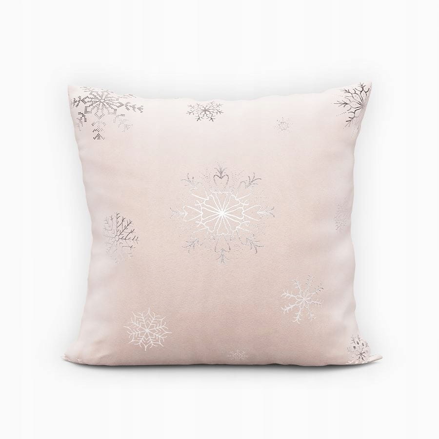 ŚNIEŻKI Poszewka VELVET 40x40 róż - Srebrne zdobienia, styl glamour