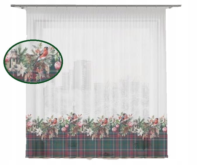 Firana świąteczna woalowa Girlanda Boże Narodzenie 150x300 taśma