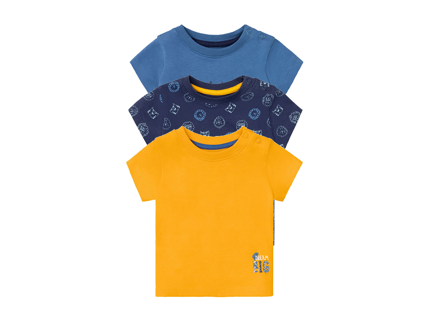 lupilu T-shirt niemowlęcy z biobawełny, 3 sztuki 62/68, Granatowy/ niebieski/ żółty