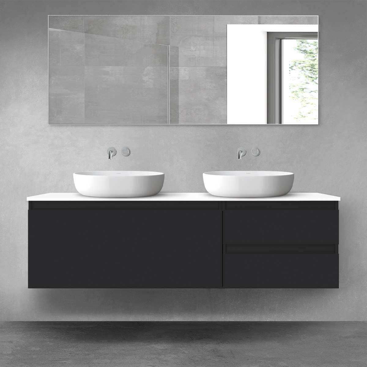 Darmowa Dostawa - Zestaw mebli łazienkowych 160x46.4x48.6 cm podumywalkowa wisząca biała-czarna Oltens Vernal 68441300