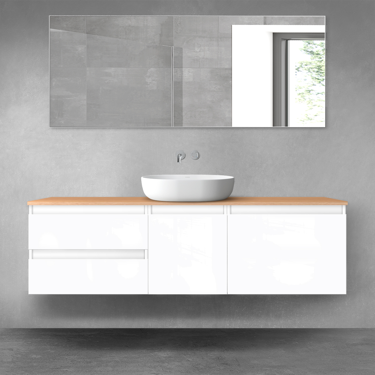 Darmowa Dostawa - Zestaw mebli łazienkowych 160x46.4x48.6 cm podumywalkowa wisząca biała-dab Oltens Vernal 68411000