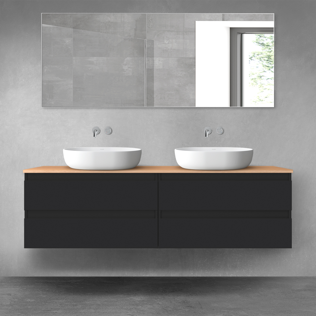 Darmowa Dostawa - Zestaw mebli łazienkowych 160x45.6x47 cm podumywalkowa wisząca czarna-dab Oltens Vernal 68360300