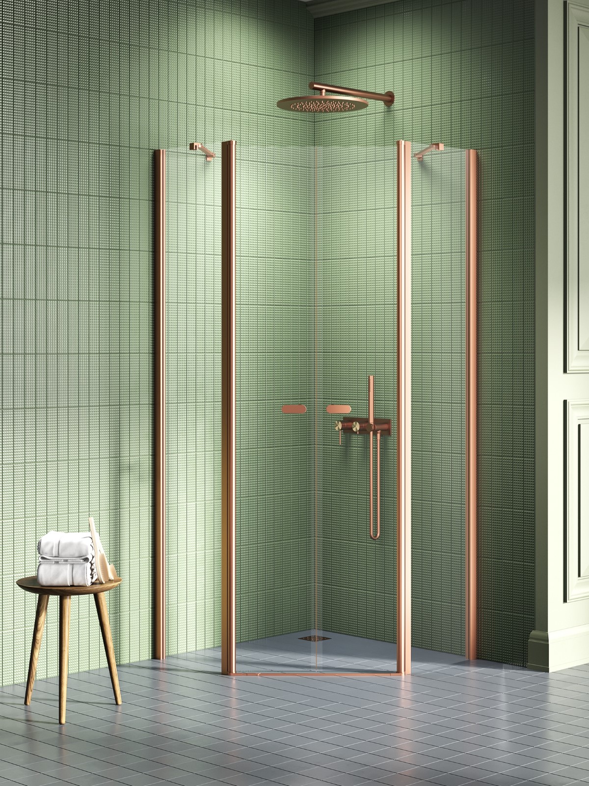 Darmowa Dostawa - Kabina prysznicowa 80x80 cm miedź szczotkowany/szkło przezroczyste New Trendy New Soleo Copper Brushed K1704
