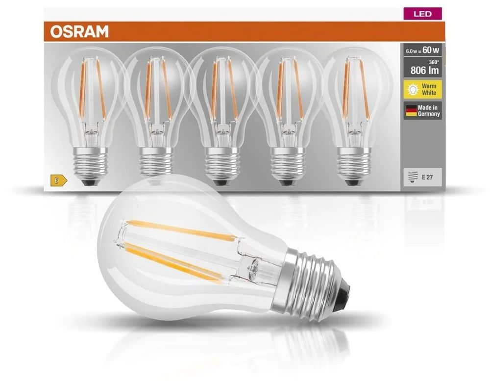 Darmowa Dostawa - Żarówki LED Multipack 5x6 W 2700 K e27 Osram LED Lamps 4058075090569