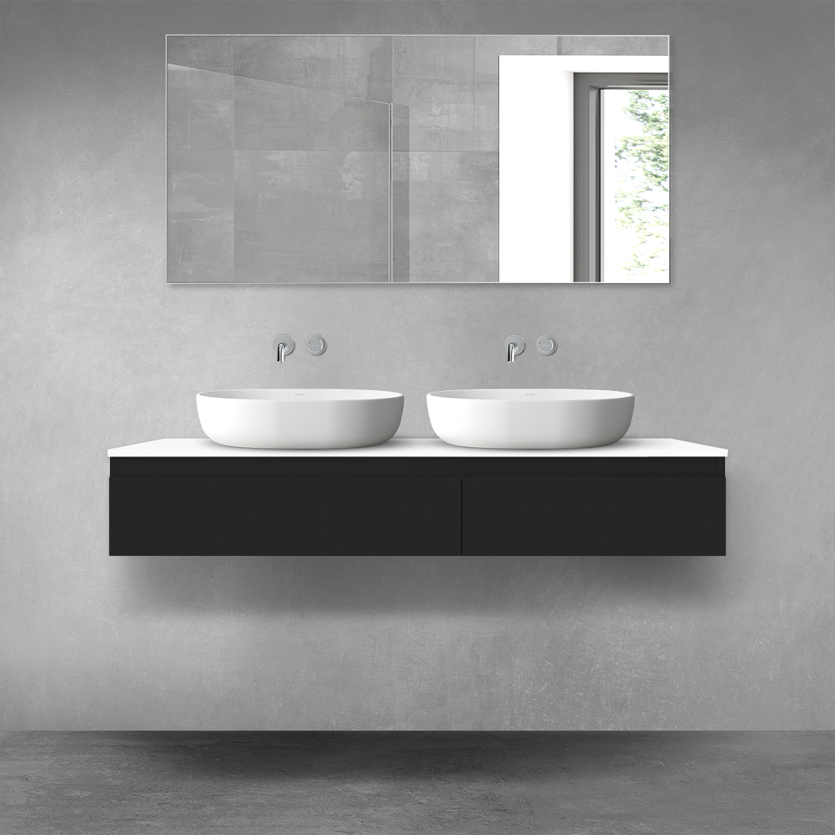 Darmowa Dostawa - Zestaw mebli łazienkowych 140x46.4x25.2 cm podumywalkowa wisząca biała-czarna Oltens Vernal 68322300