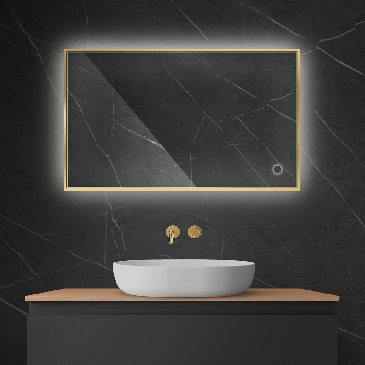 Darmowa Dostawa - Lustro 60x100 cm prostokątne z oświetleniem z matą grzewczą złoty Oltens Nordlis 64111800