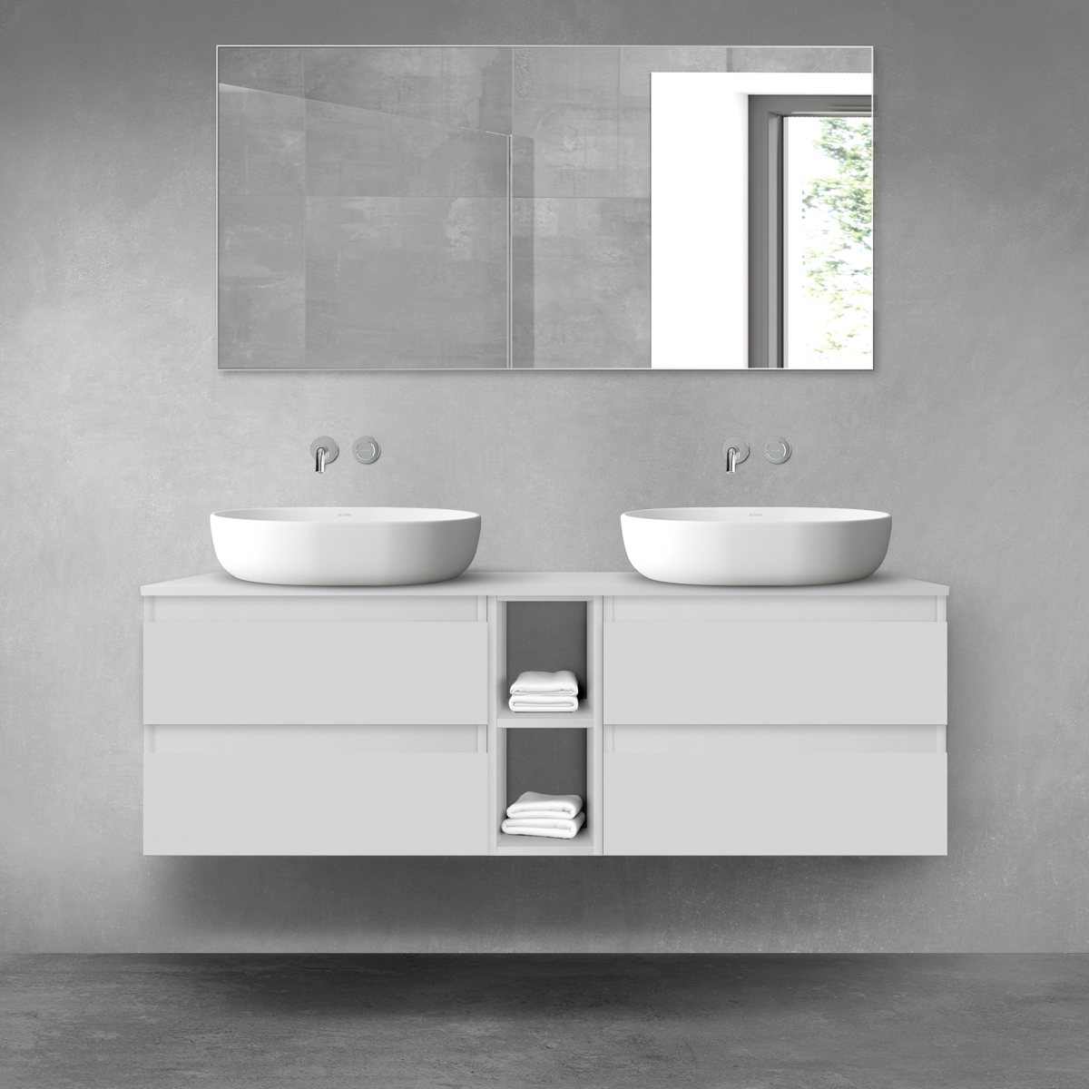 Darmowa Dostawa - Zestaw mebli łazienkowych 140x46.4x48.6 cm podumywalkowa wisząca szara Oltens Vernal 68625700