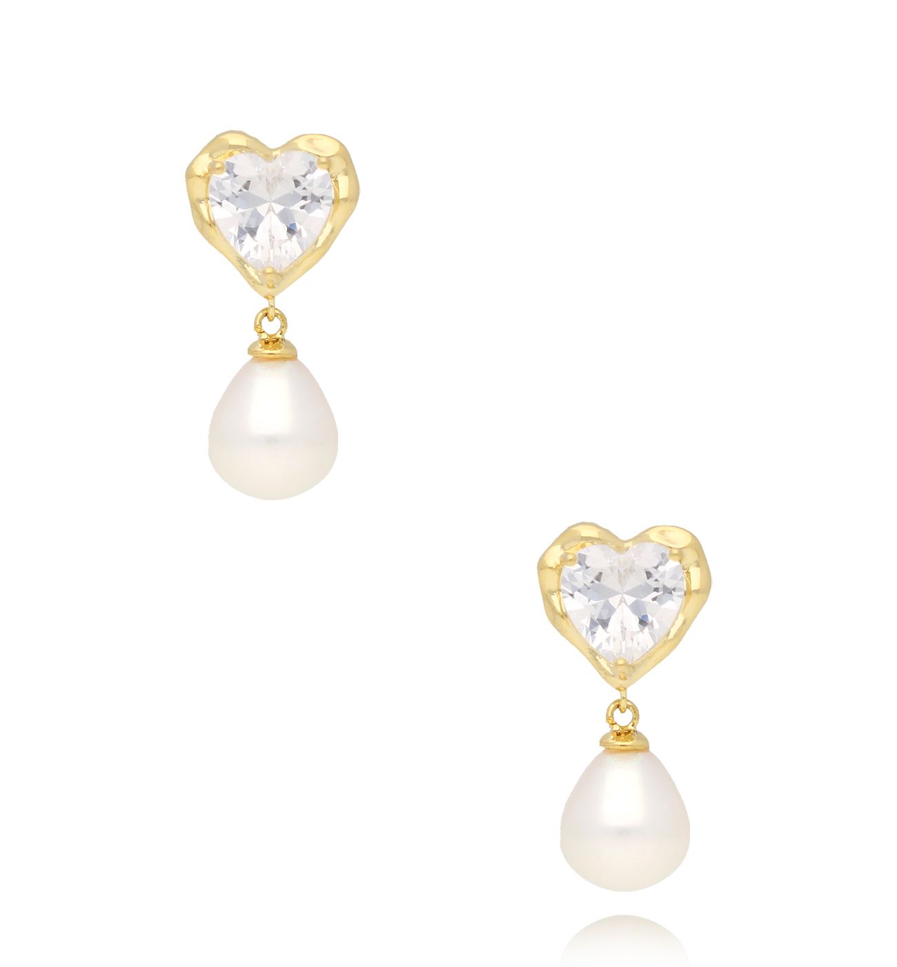 Kolczyki złote z perłami i sercami Pearls Hearts - By Dziubeka