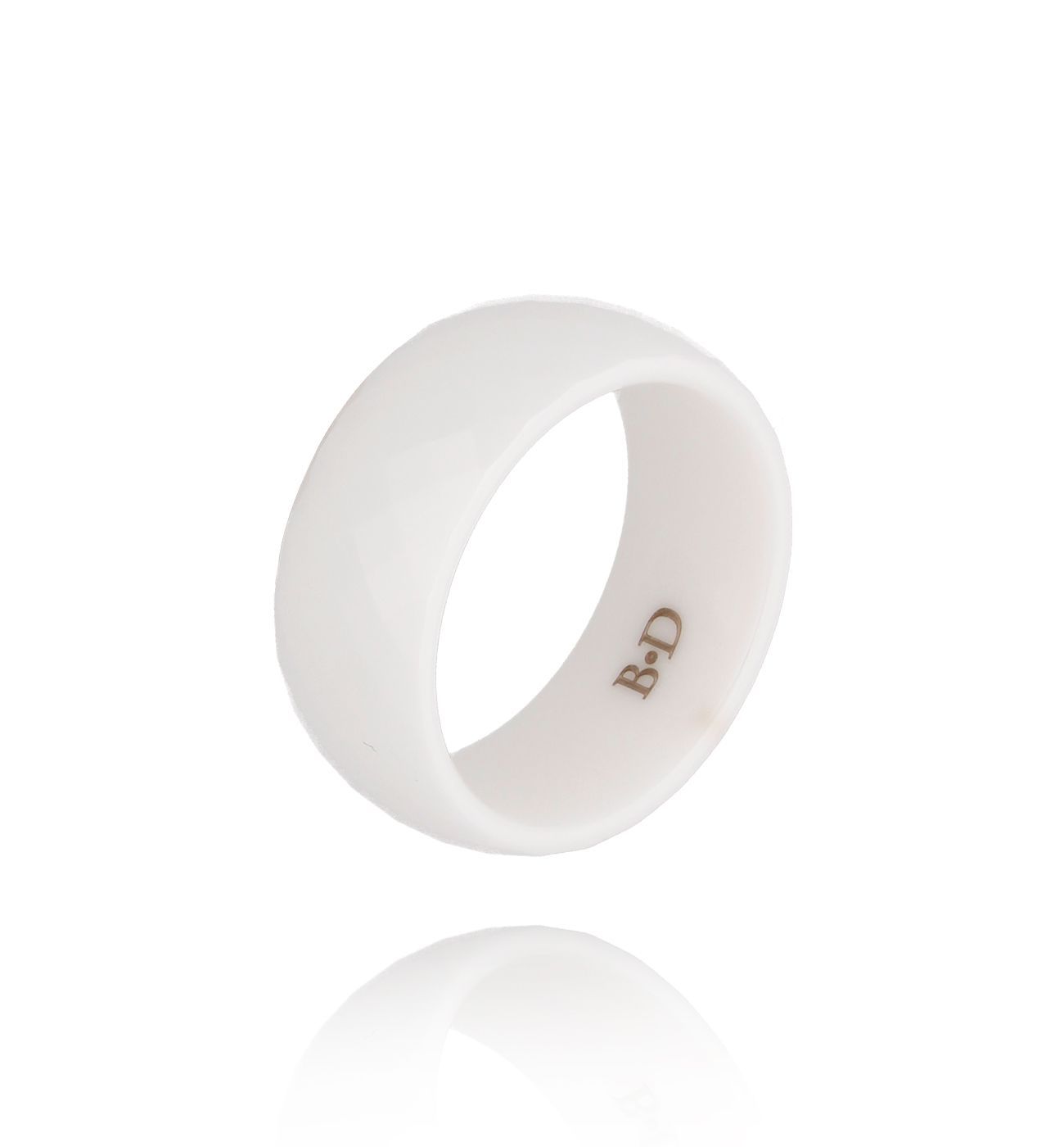 Obrączka z ceramiki biała fasetowana Feminine PFE0002 - By Dziubeka