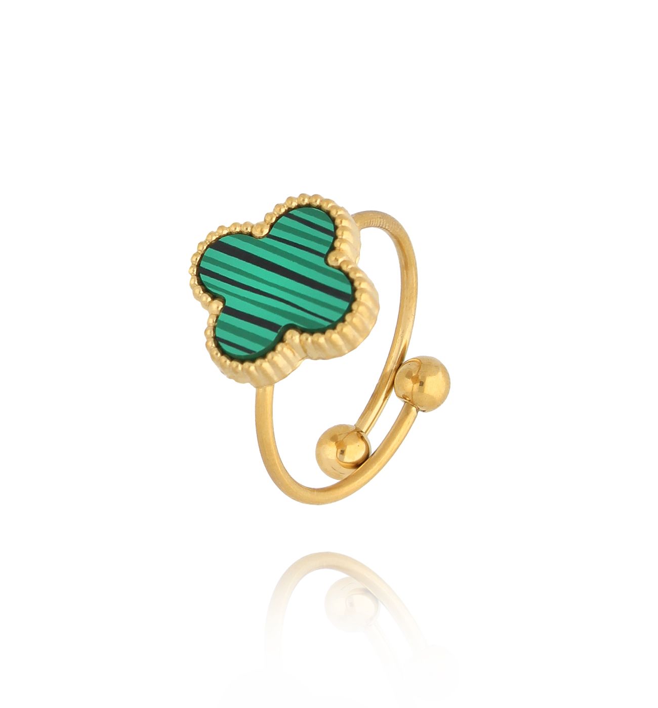 Pierścionek złoty z zieloną koniczynką Clover PSY0010 - By Dziubeka