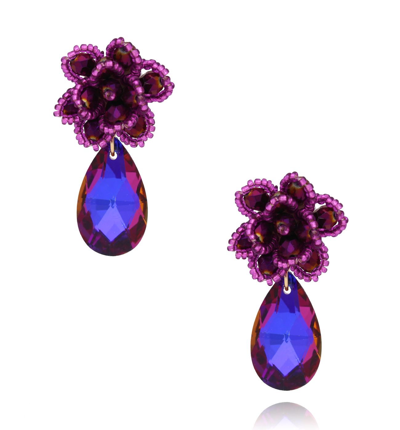 Kolczyki z granatowymi kryształami Crystal Wonders KFF0292 - By Dziubeka