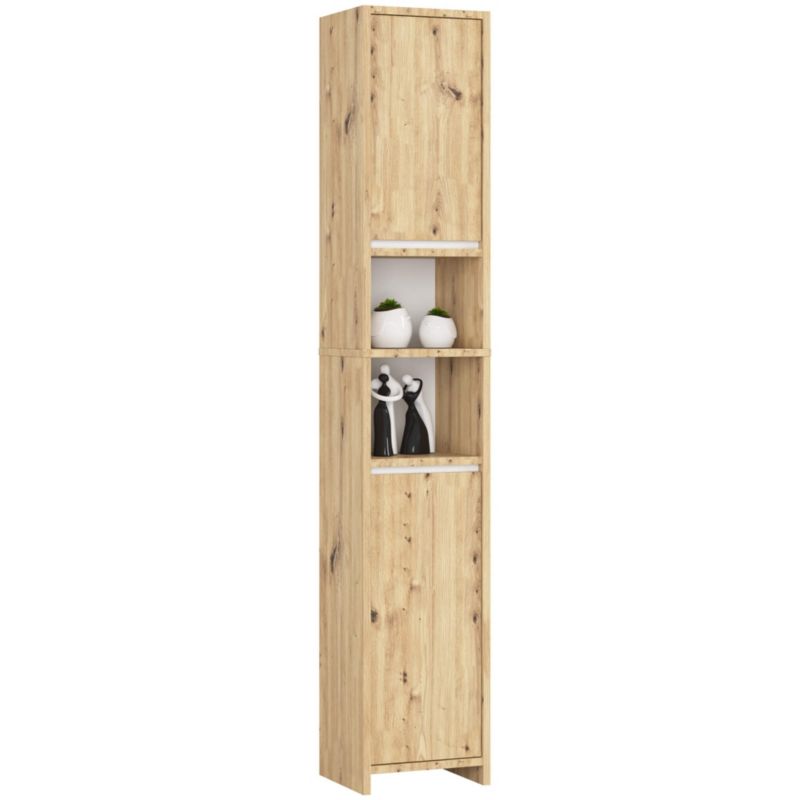 Słupek łazienkowy Akord Uni Dąb Artisan 32 cm 2 drzwi kolor Biały mat 4 półki 32x28x180 cm 1 szt.