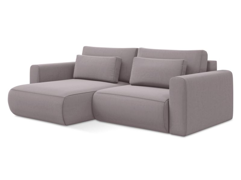 Narożnik lewostronny z funkcją spania Makamii Kapua z weluru 240x149 cm lawendowy 1 szt.