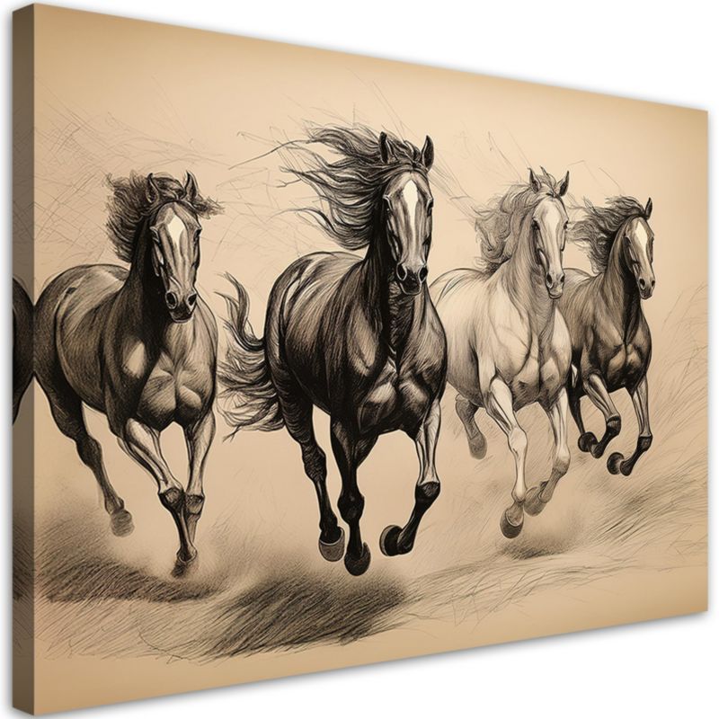 Obraz do salonu sypialni Feeby Galopujące Konie Vintage 90x60 cm 1szt