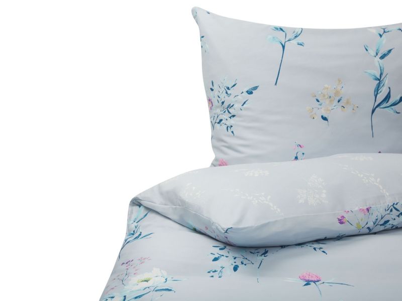 Komplet pościeli Wzór kwiatowy Evergreen 240x220 cm Bawełna satynowa Błękitny 1 kpl