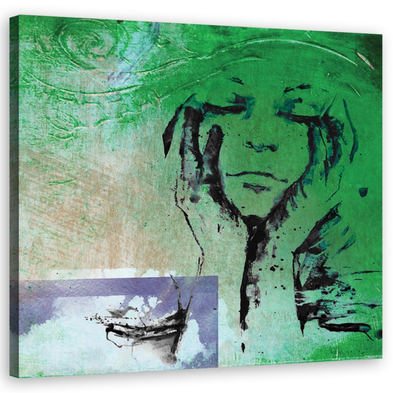 Obraz do salonu pokoju Feeby Abstrakcja Twarz Kobiety Zielony 40x40cm 1szt