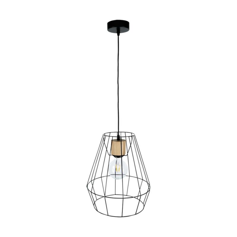 Drewniana Lampa Wisząca SPOT Light 1xE27 Max.60W Dąb Olejowany FSC w Połączeniu z Czarnym Kloszem, 1 szt.