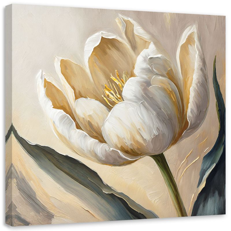 Obraz do salonu sypialni Feeby Tulipan Kwiaty Beżowy Malowany 40x40 cm 1szt