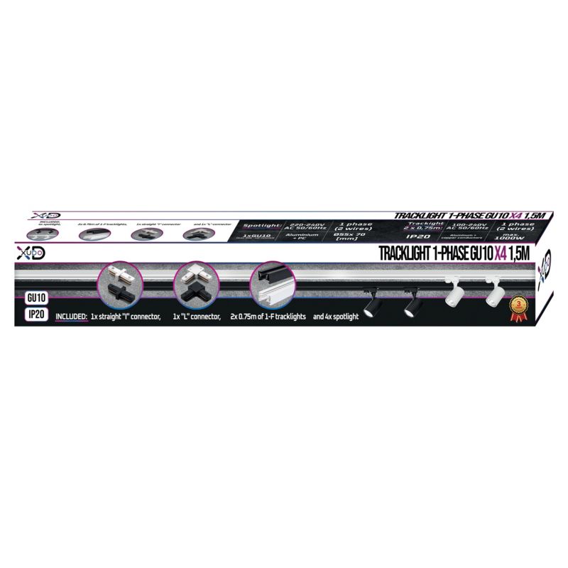 Tracklight XUDO zestaw 1-faza 4xGU10 1,5m Czarny 1 szt.