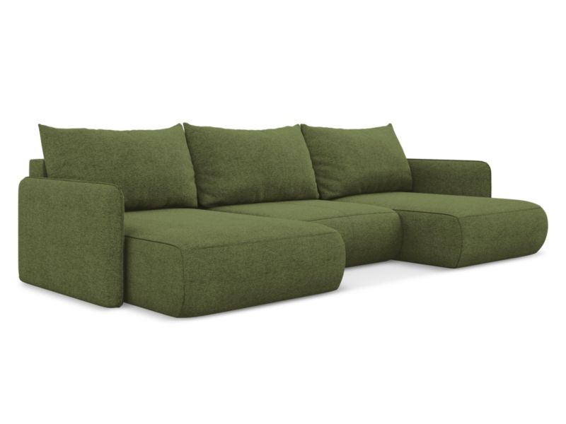 Sofa panoramiczna z funkcją spania Makamii Nanea z tkaniny szenilowej 290x148 cm butelkowa zieleń 1 szt.