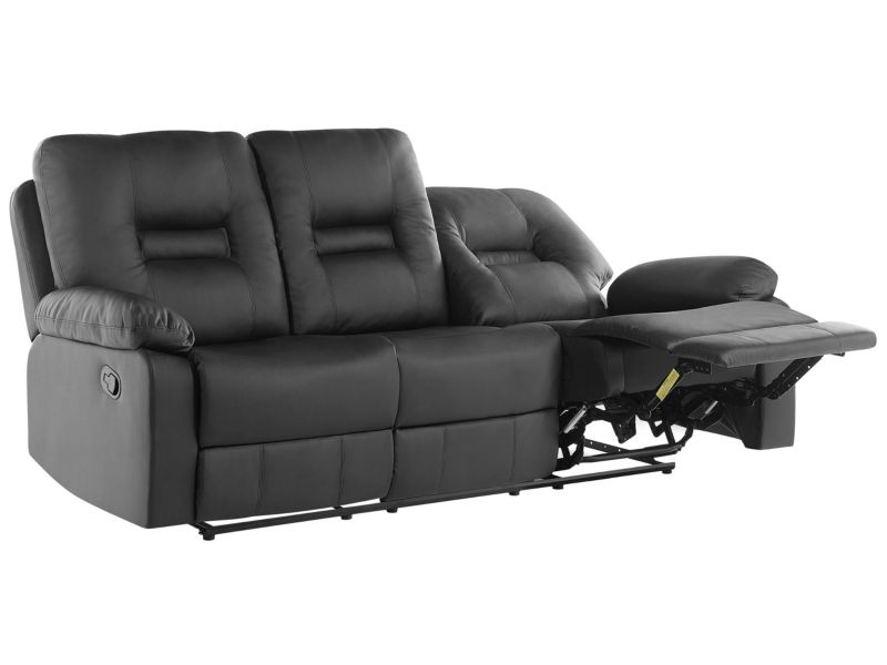 Sofa z manualną funkcją relaksu 3-osobowa ekoskóra czarna Bergen 1 szt.