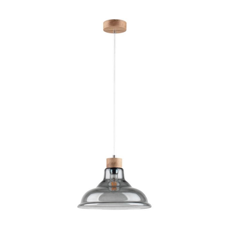 Drewniana Lampa Wisząca SPOT Light 1xE27 Max.60W Dąb Olejowany FSC z Dymionym Szkłem, Polski Producent, 1szt.