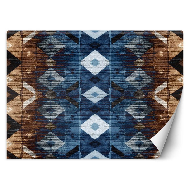 Fototapeta Feeby Geometryczny wzór niebiesko brązowy gobelin 254x184 1 szt