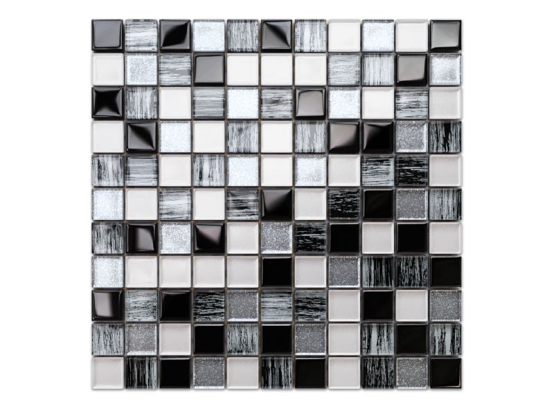 Mozaika szklana Ilcom perła silver brokat nero aluminium jeans 30x30cm 1 szt.