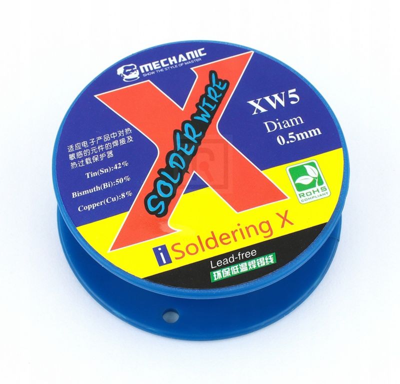 Spoiwo lutownicze Cyna Bezołowiowa Niskotopliwa Niskotemperaturowa Mechanic XW5 0,5mm 138 stopni 40g 1 szt.