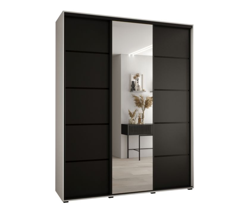 Szafa przesuwna Abiks DAVOS 5 wysoka szer.200cm gł.45cm biały/czarny/czarny 1szt.