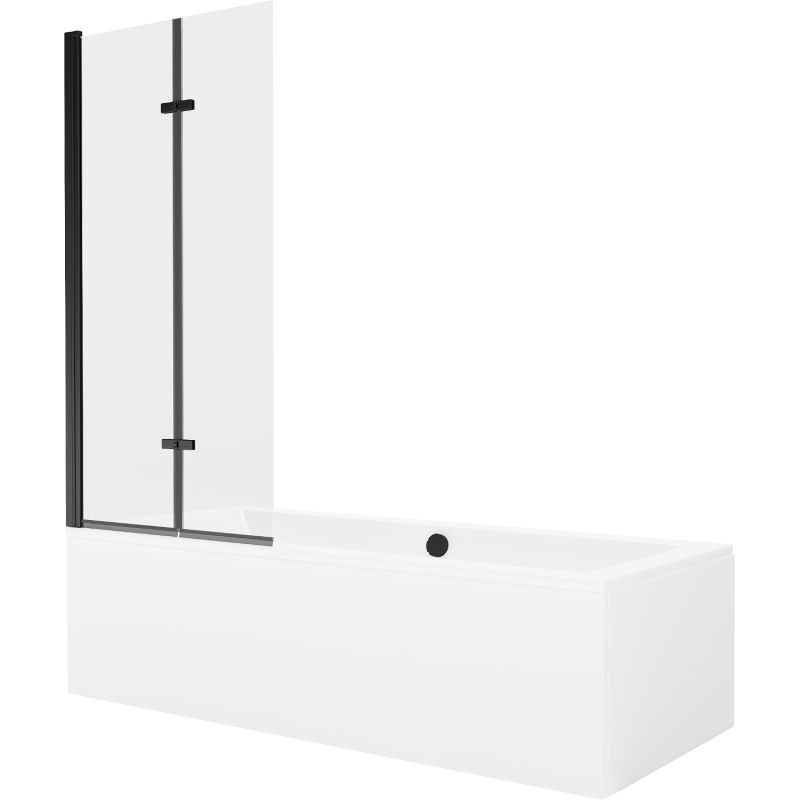 Wanna prostokątna Mexen Cube 180 x 80 cm z obudową i parawanem 2-skrzydłowym 80 cm transparent czarny 550518080X9208027000 1 szt.