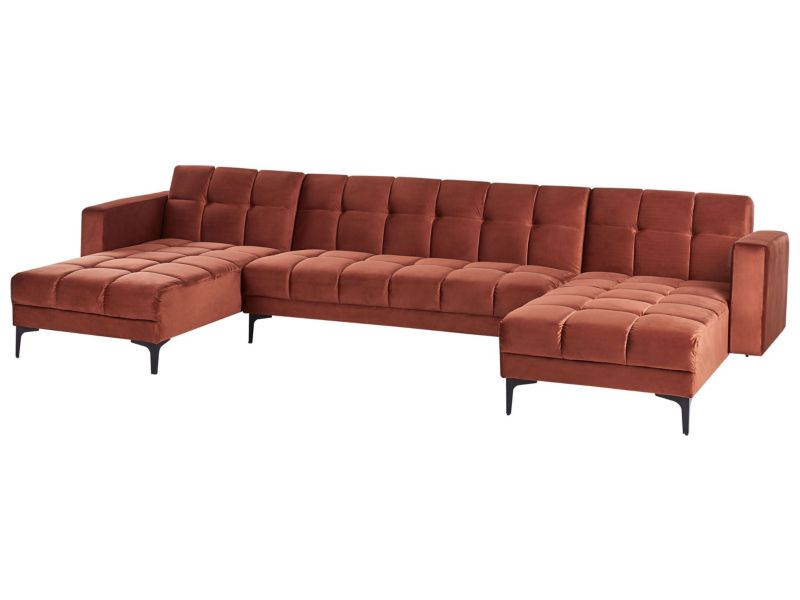Sofa w kształcie U Alnes Jasnoczerwony Welur Symetryczny 1 szt.