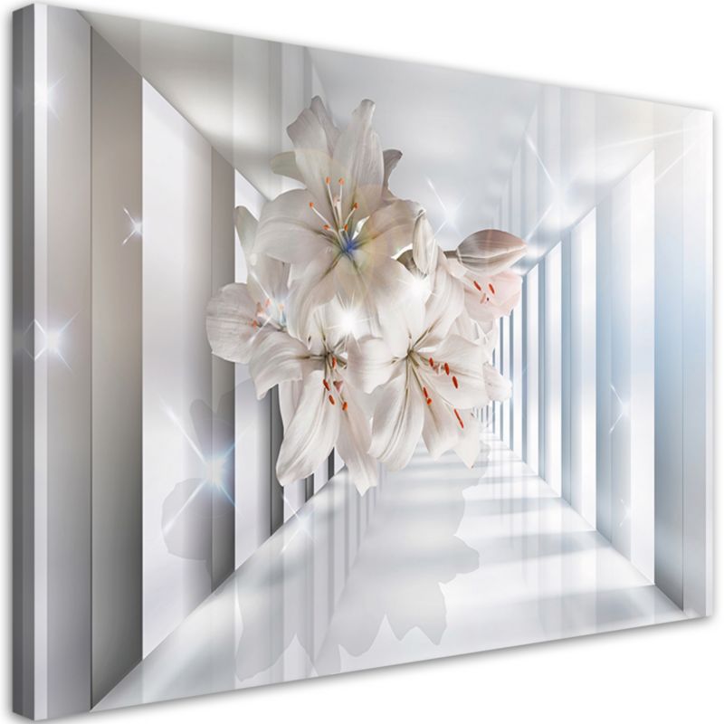 Obraz do salonu sypialni Feeby Białe Kwiaty w Korytarzu 3D 90x60cm 1szt