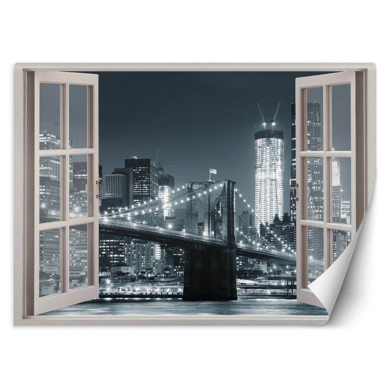 Fototapeta Feeby Okno Nowy Jork Most Brookliński czarno-biały 140x100 1 szt