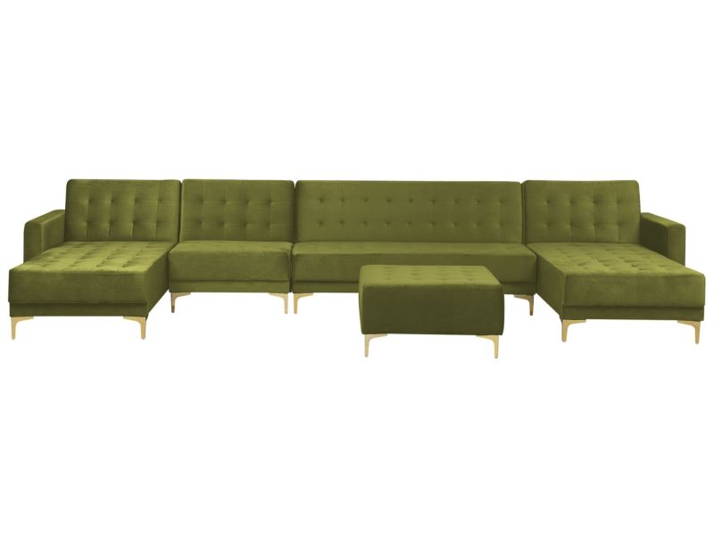 Sofa XXL z otomaną Aberdeen Zielony Welur Symetryczny 1 kpl