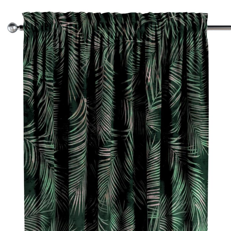 Zasłona na kanale z grzywką Dekoria 130x260 cm Velvet liscie na zielonym tle 1 szt.
