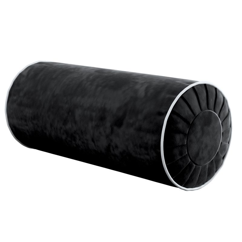 Poduszka wałek z zakładkami z lamówką Dekoria Velvet śr. 20 x 50 cm głęboka czerń 1 szt.