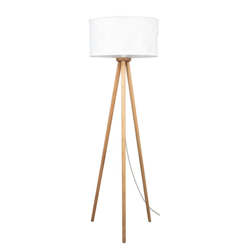 Drewniana Lampa Podłogowa SPOT Light 1xE27 60W Drewno Sosnowe Brązowe FSC z Białą Tkaniną, Polski Producent 1 szt.