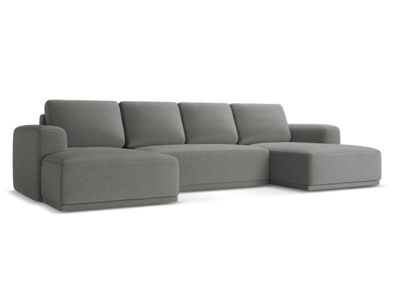 Sofa panoramiczna z funkcją spania Makamii Kaila z tkaniny szenilowej 333x160 cm słoniowy 1 szt.